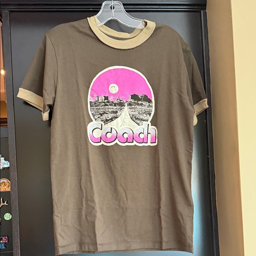 NWT Coach Brown Tee with Pink Graphic